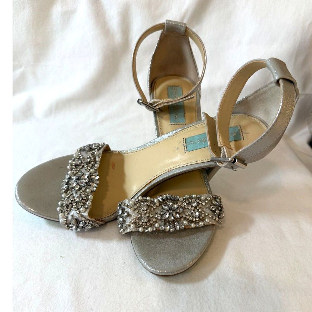 BETSEY JOHNSON Silver Beaded Heels Sandals Size 9.5